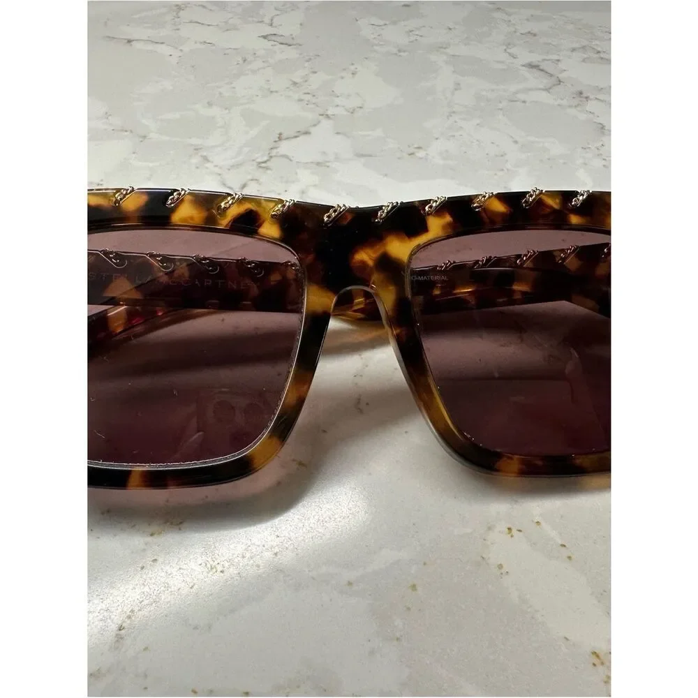 Stella McCartney Tortoiseshell Square Sunglasses with Chain Detail
